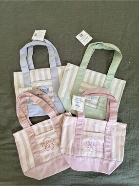 Trader Joe’s Pastel Striped Canvas Tote Bag - Pink, Blue, Green Options